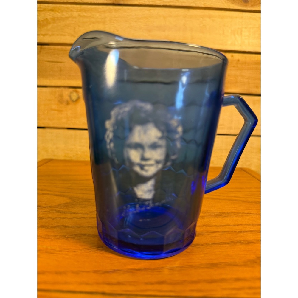 Vintage 1930s Hazel Atlas Shirley Temple Cobalt Blue Glass Creamer Pitcher 4.5"